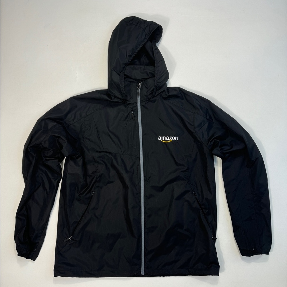 Amazon Employee Mens large vented Lightweight Full Zip Hooded Work Jacket logo